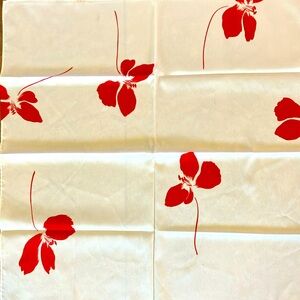 Beautiful red and white Vintage scarf with red flowers 🌺.